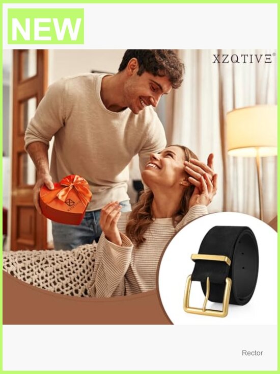 Wide Suede Belt with Gold Square Buckle, Adjustable 1.89\